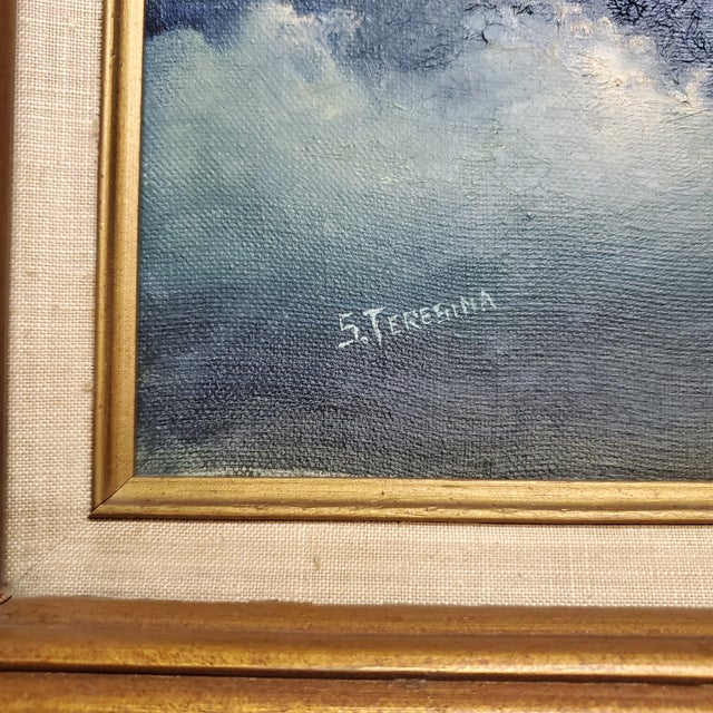 Cerulean Large Seascape Vintage Painting, Framed For Sale - Image 8 of 12