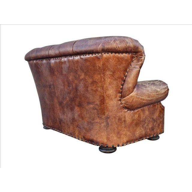 Brown 5 Foot Restoration Hardware Churchill Tufted Leather Sofa Loveseat For Sale - Image 8 of 18