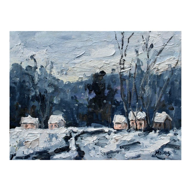 Snow Cottages Winterscape Oil Landscape Painting For Sale