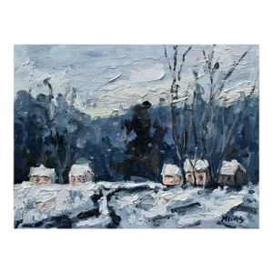Snow Cottages Winterscape Oil Landscape Painting