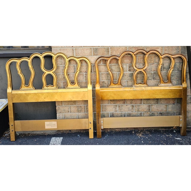 Drexel furniture Near Pair Mid Century Provincial Style Giltwood Twin Size Headboards. Measures 38" and 41" in width, 2"...