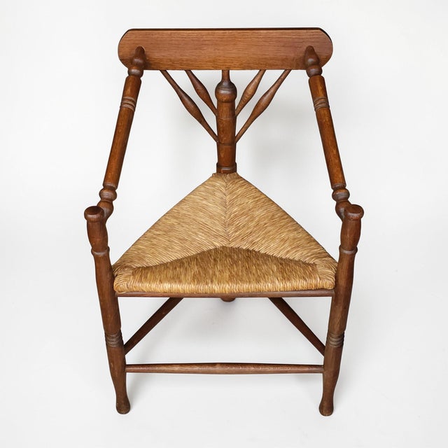 1920s 1920s Dutch Corner Oak Chair With Rush Seat For Sale - Image 5 of 6