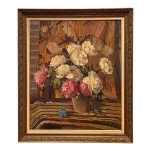 Antonio Cirino 'Peonies Galore' Flower Still Life Impressionism Oil Painting - Listed Rhode Island Artist