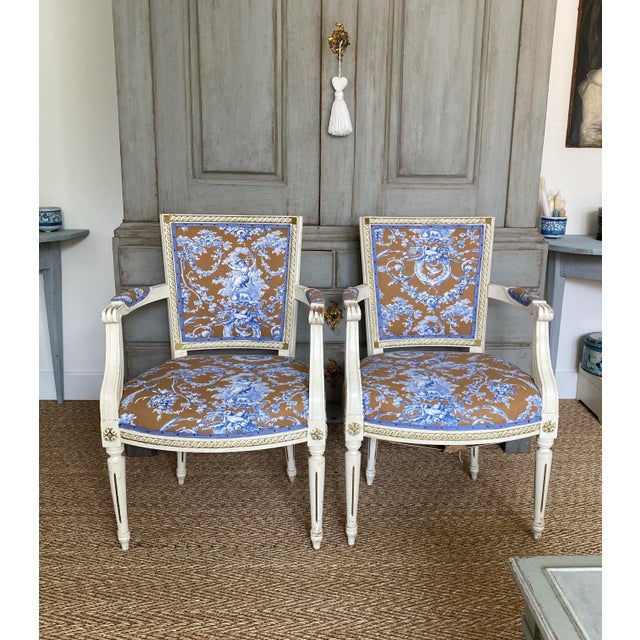 Set of Gustavian Armchairs with Toile De Jouy Cover For Sale - Image 9 of 9
