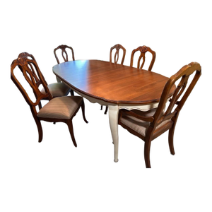 Ethan Allen Country French Water of Wabash Dining Set – Extension Table, 6 Chairs & 2 Leaves