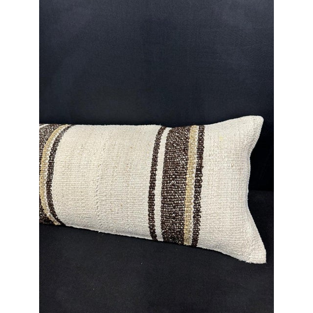 Turkish Hemp Pillow Cushion Natural Beige Brown Cushion Cover 12x46 For Sale - Image 4 of 4
