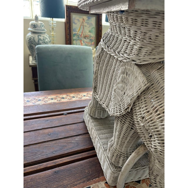 White Vintage Whitewashed Wicker Elephant Garden Stools or Side Tables – A Pair For Sale - Image 8 of 12