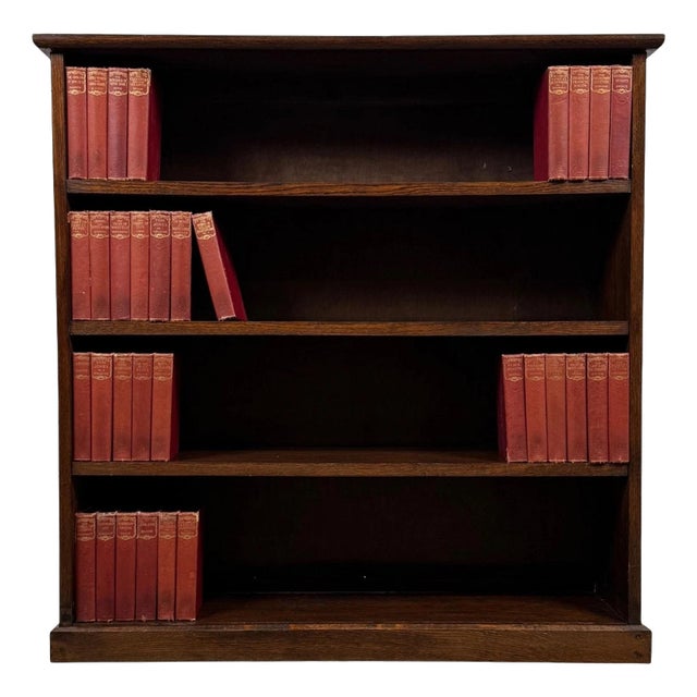 Antique Early 20th Century English Oak Open Bookcase For Sale