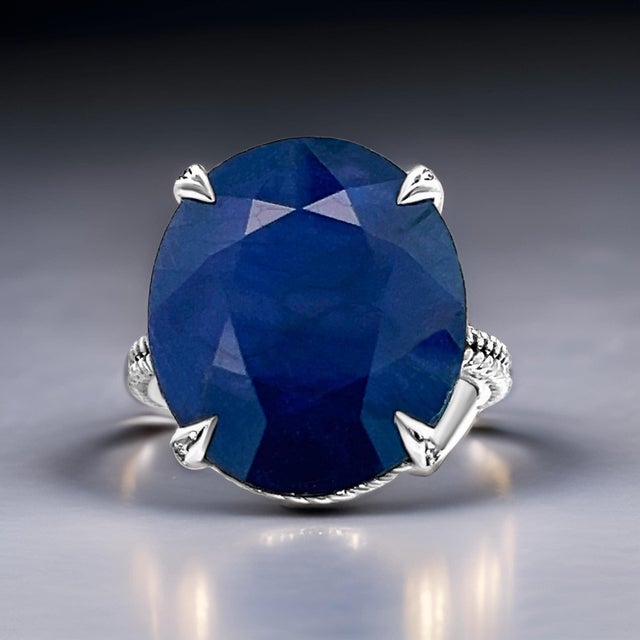 Natural Solitaire Sapphire Ring 6.5 14k W Gold 16.5 TCW Certified For Sale - Image 10 of 10