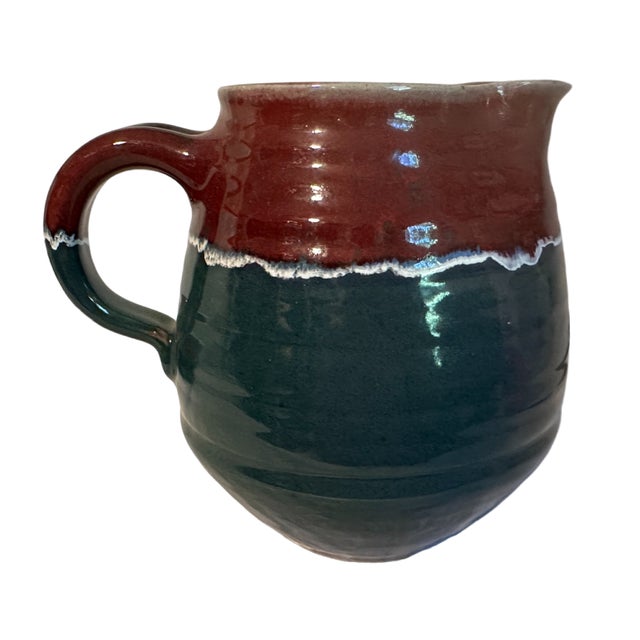 Contemporary Vintage Bill Stewart Green & Burgundy Dripware Stoneware Batter Pitcher & Serving Bowl Set For Sale - Image 3 of 6