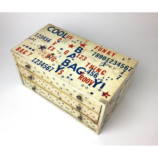 Folk Art Vintage Mid-Century Folk Art Decorated Wooden Box With 3 Draws For Sale - Image 3 of 7