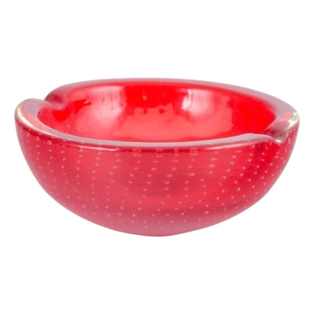 Vintage Decorative Bowl with Organic Form in Red Sommerso Glass, 1960s For Sale