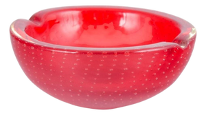 Vintage Decorative Bowl with Organic Form in Red Sommerso Glass, 1960s
