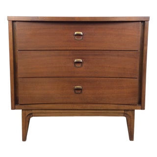Mid Century Modern Three Drawer Chest With Curved Drawer Fronts and Brass Hardware For Sale