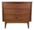 Mid Century Modern Three Drawer Chest With Curved Drawer Fronts and Brass Hardware For Sale