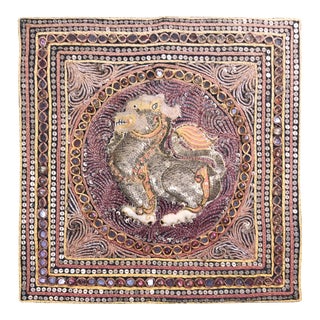 Vintage Burmese Kalaga Jeweled Sequined Lion Textile For Sale
