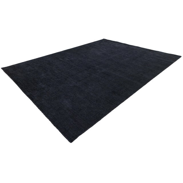 Modern Indian Cut & Loop Wool & Bamboo Silk Rug in Charcoal / Obsidian 9x12 For Sale - Image 12 of 12
