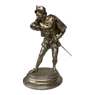 Late 19th Century Emile Guillemin French Silvered Bronze Cavalier Statue Sculpture For Sale