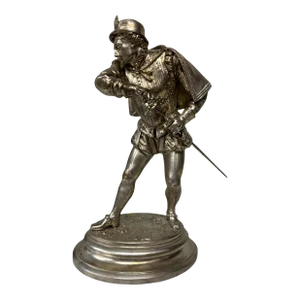 Late 19th Century Emile Guillemin French Silvered Bronze Cavalier Statue Sculpture