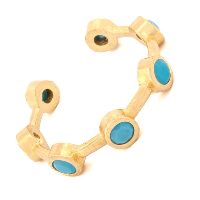 Early 21st Century Minimalist Turquoise Stone & Gold Stackable Adjustable Ring, Size 4 For Sale - Image 5 of 6