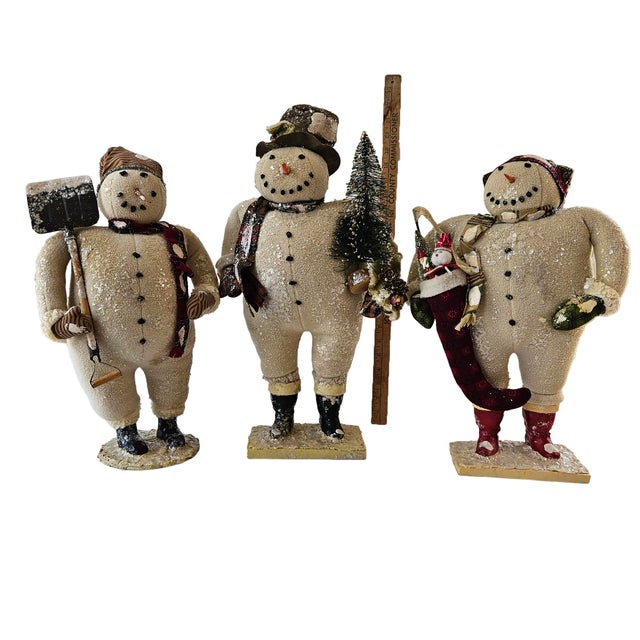 Vintage Large-Scale Primitive Folk Art Snowman Figurines by Cody Foster - Set of 3 For Sale - Image 18 of 18