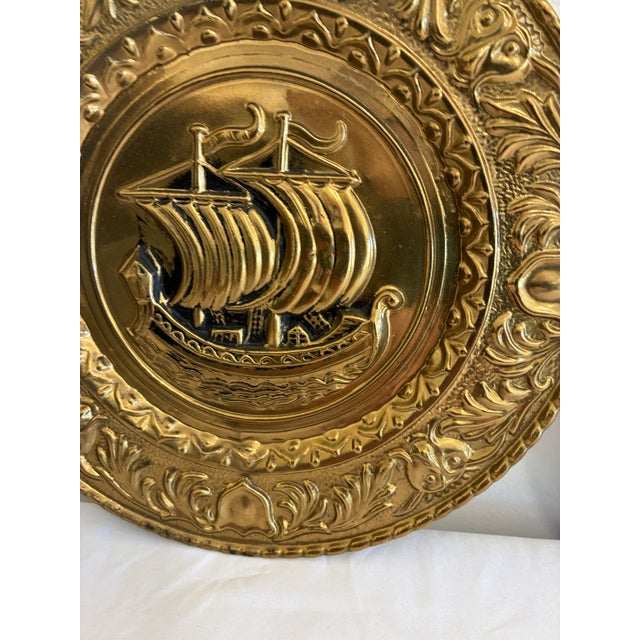 Pair of Vintage English Embossed Brass Ship Plates For Sale In Oklahoma City - Image 6 of 13