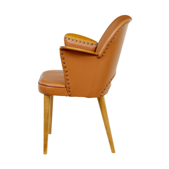 Mid century swedish leather desk armchair circa 1950. elegant piece of scandinavian design, upholstered in a tan leather...