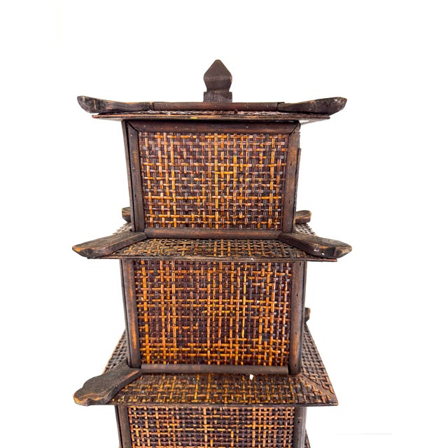 Chinoiserie Vintage Pagoda-Style Decorative Rattan Tower For Sale - Image 3 of 10