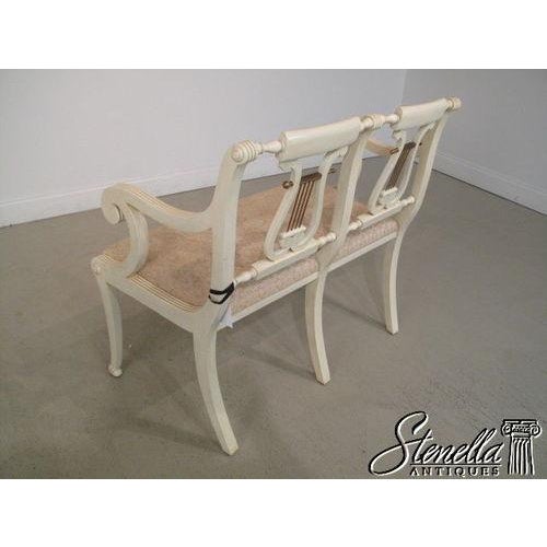 White Painted Shabby Chic Finish Lyre Back Settee Bench For Sale - Image 9 of 9