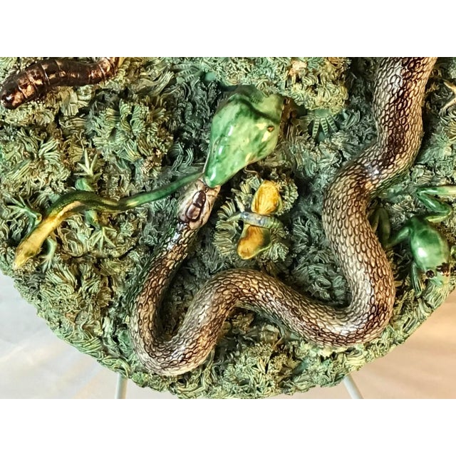 19th Majolica Palissy Snake and Lizard Wall Platter Jose Alves Cunha (07x) For Sale - Image 4 of 9