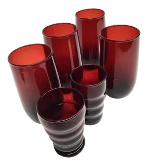 Vintage Ruby Red Highball & Juice or Shot Glass - Set of 6