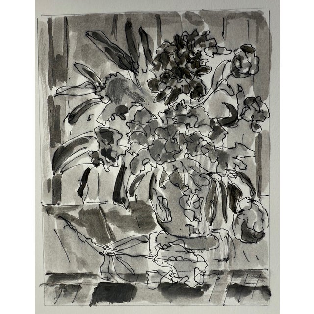 Fine Art Print, Artist Unknown Late 20th Century Monochromatic fine art print depicting an expressive floral still life,...