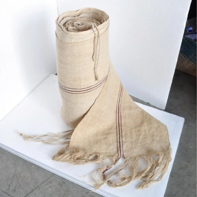 Red Striped French Linen Roll For Sale - Image 4 of 6