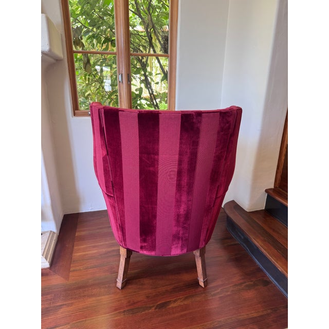 Curved Wing Arm Chair With Zimmer & Rohde Fabric in Deep Wine For Sale - Image 4 of 5