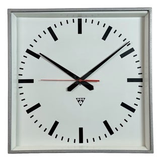 Large Grey Square Wall Clock from Pragotron, 1970s For Sale
