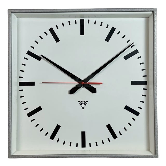 Large Grey Square Wall Clock from Pragotron, 1970s For Sale