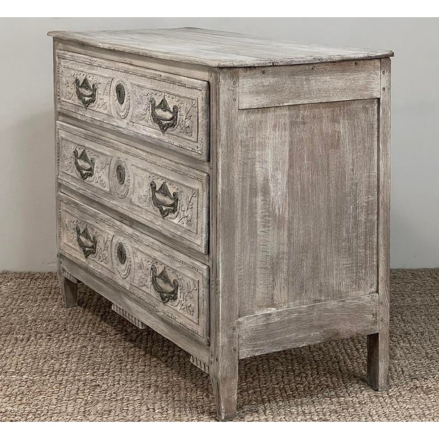 Oyster Gray 18th Century Country French Whitewashed Commode With Bronze Hardware For Sale - Image 8 of 18
