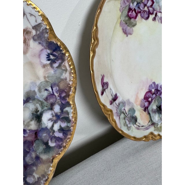 Metal Pair of Antique Haviland French Provencial Floral Porcelain Gold Rimmed Decorative Plates For Sale - Image 7 of 12
