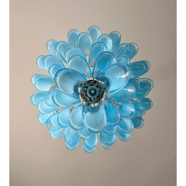 Metal Italian Murano Style Chandelier, 52 Blue Glass Petals in 5 Levels For Sale - Image 7 of 12
