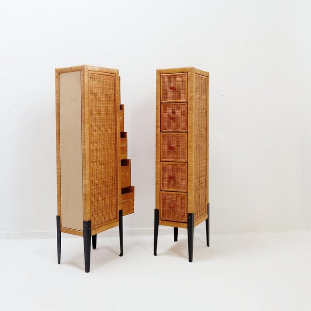 Wood Small Vintage Chests of 5 Drawers, Set of 2 For Sale - Image 7 of 12