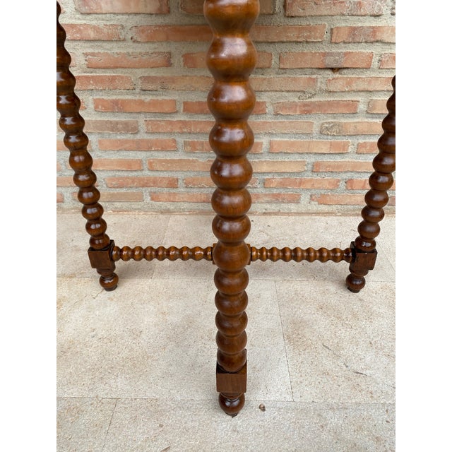 1930s Spanish Round Carved Wood Side Table With Bobbin Turned Legs For Sale - Image 10 of 10
