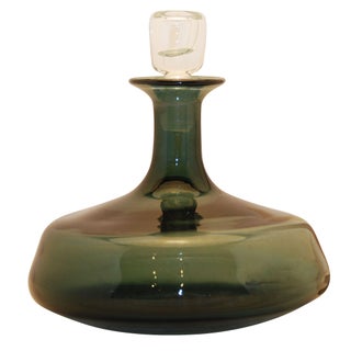Vintage Deep Green Glass Ship's Decanter For Sale