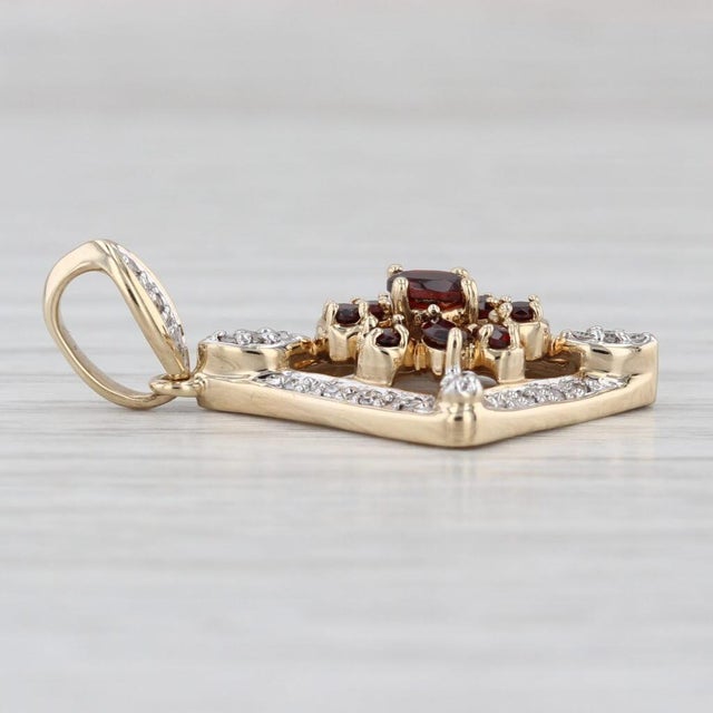 Modern 0.71ctw Garnet Diamond Cluster Pendant 14k Yellow Gold Drop For Sale - Image 3 of 5