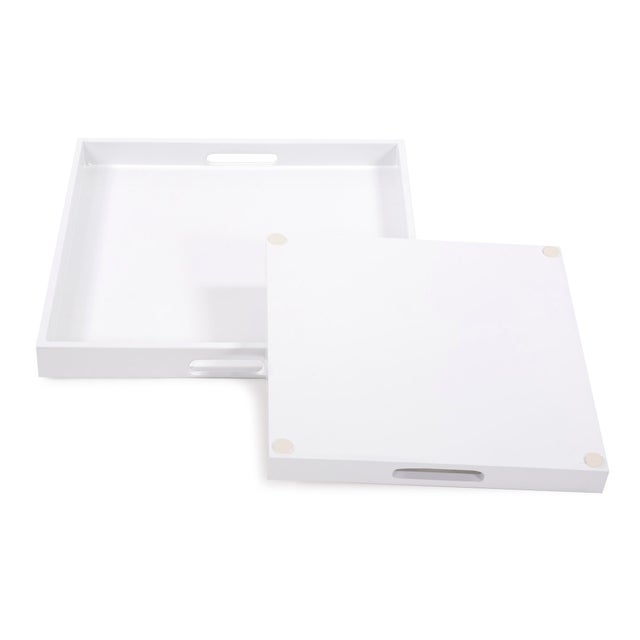 Kenneth Ludwig Chicago White Lacquer Square Wood Tray Set For Sale - Image 4 of 10
