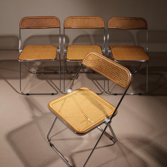 Plia Folding Chairs with Cane by Giancarlo Piretti for Anonima Castelli, 1970s, Set of 4 For Sale - Image 14 of 15