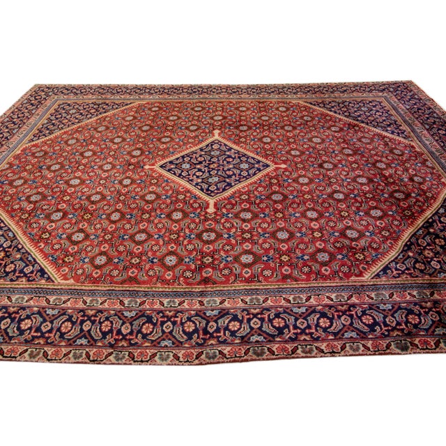 1960s 1960s Vintage Persian Tabriz Navy Blue Handmade All-Over Medallion Wool Rug For Sale - Image 5 of 7