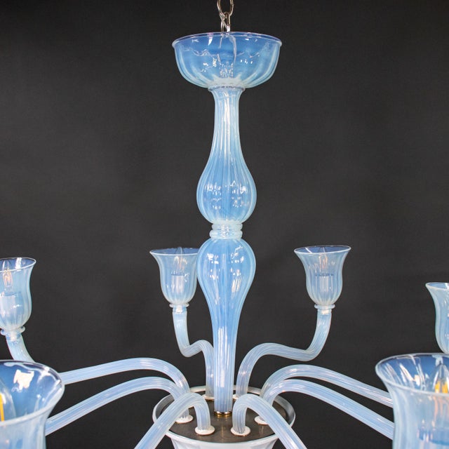 Large Vintage Eight Arm Opaline Murano Glass Chandelier in the Manner of Barovier & Toso For Sale - Image 10 of 18