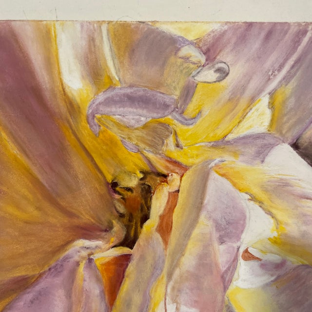 1990s 1990s Original Signed Oil Pastel Floral – Pink, Yellow & White Flower, Unknown Artist For Sale - Image 5 of 7