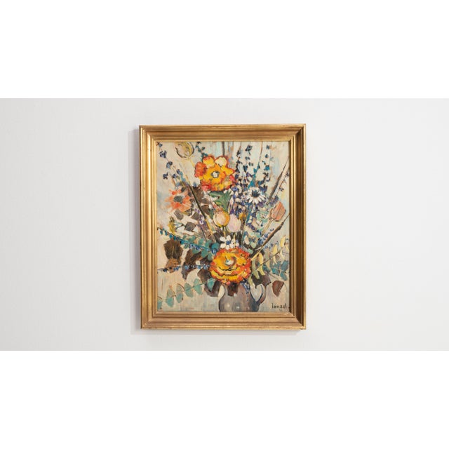 1970s 1970s France Orange Wood Painting For Sale - Image 5 of 15
