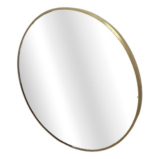 Vintage Mirror with Round Brass Frame, 1950s For Sale